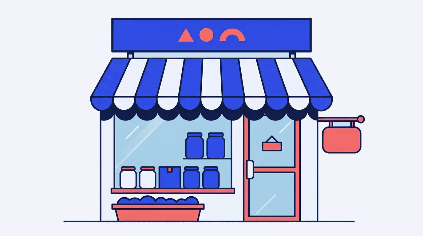 Illustration of a shopfront with an awning and sign